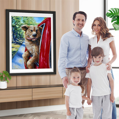 Hund im roten Wagen Diamond Painting