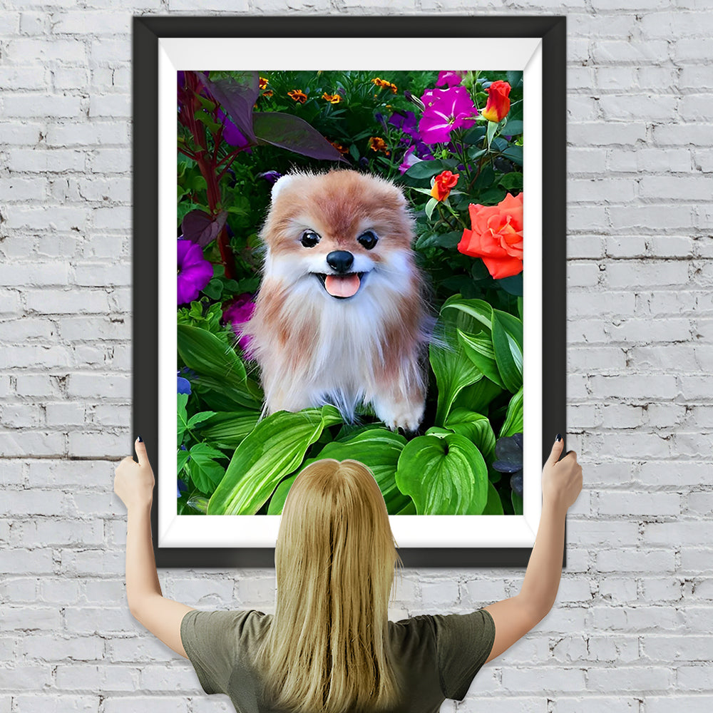 Hund in den Blättern Diamond Painting