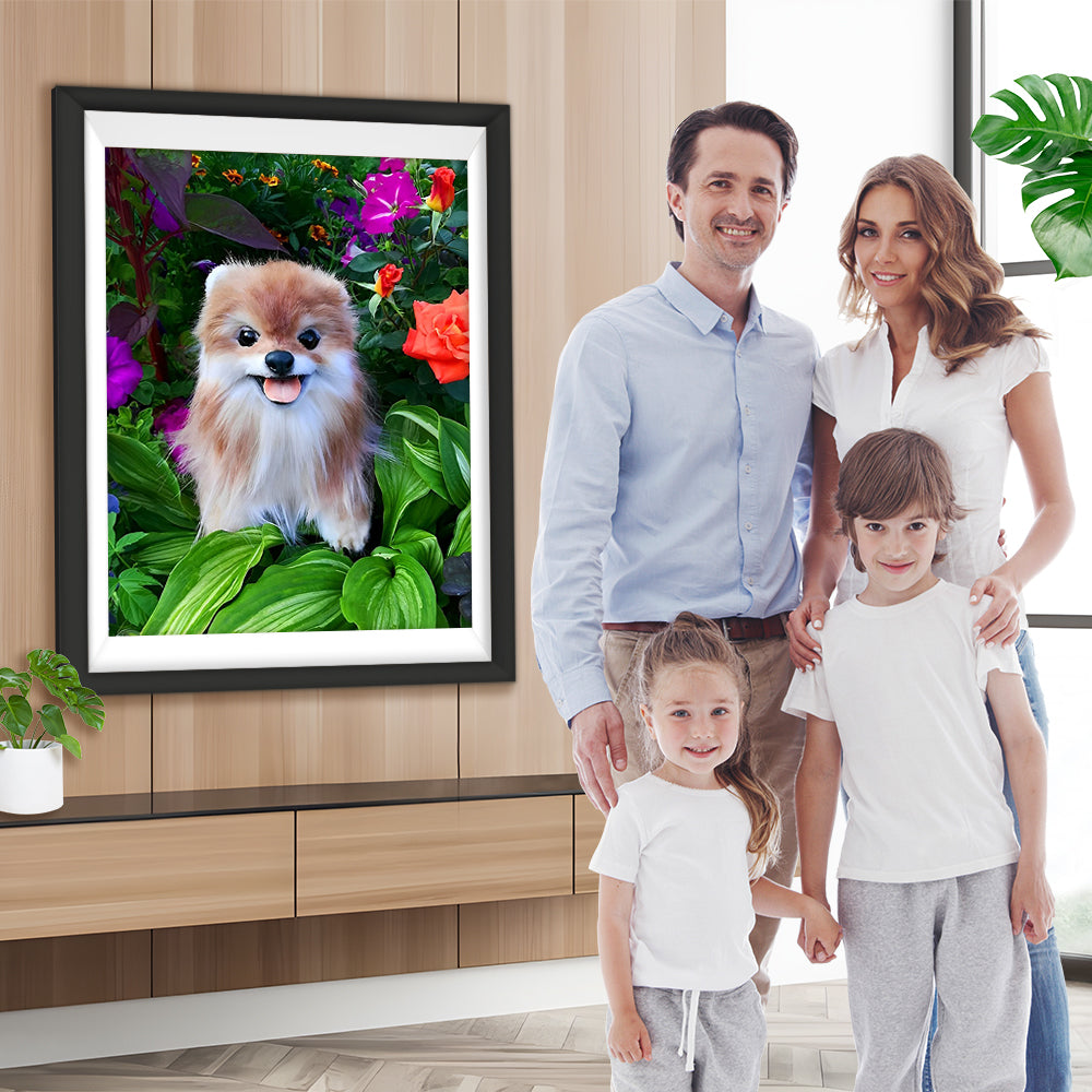 Hund in den Blättern Diamond Painting