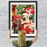 Hund in der Geschenkbox und Katze Diamond Painting