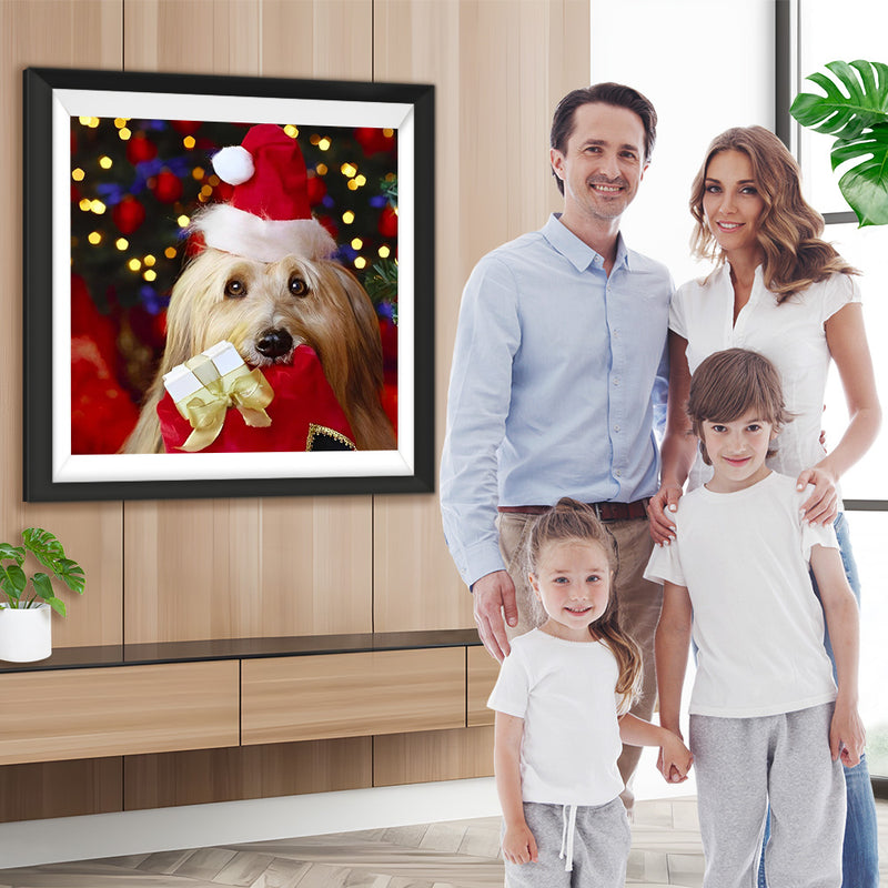 Hund in Weihnachtsmütze Diamond Painting