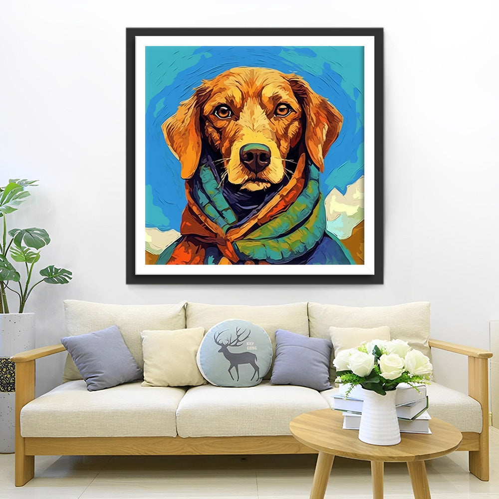 Hund mit grünem Halstuch Diamond Painting