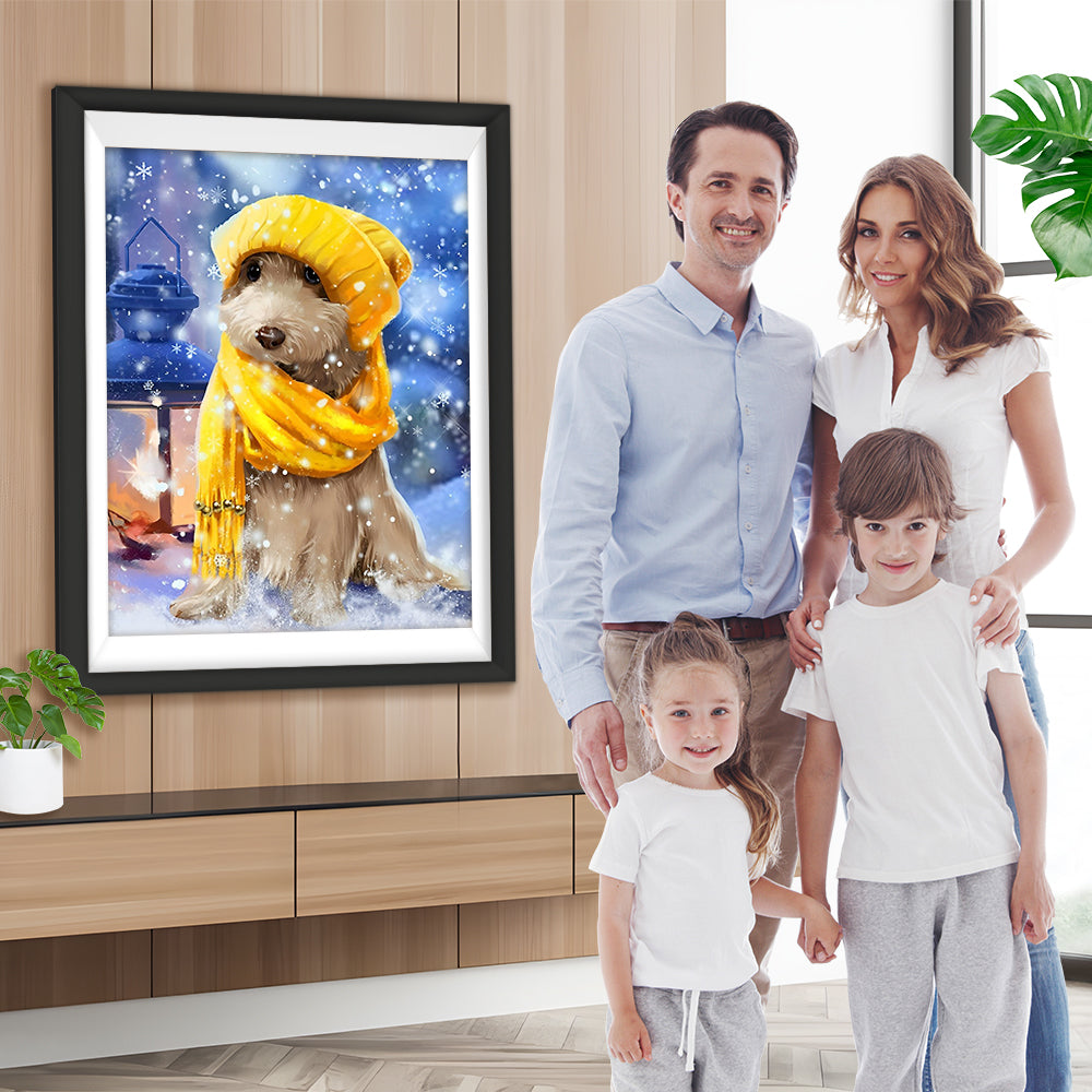 Hund mit Schal und Hut Diamond Painting