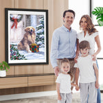 Hund mit Weihnachtsgeschenk vor der Tür Diamond Painting