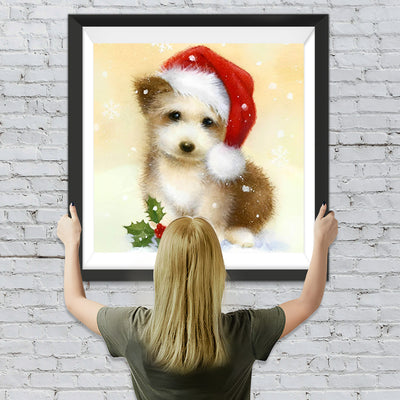 Hund mit Weihnachtsmütze Diamond Painting