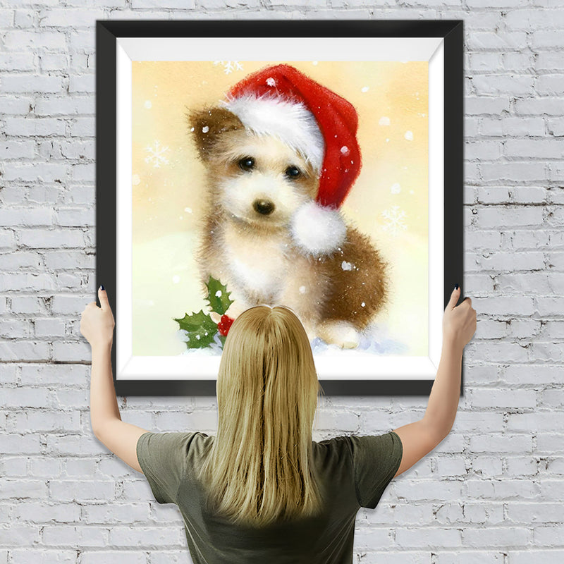 Hund mit Weihnachtsmütze Diamond Painting