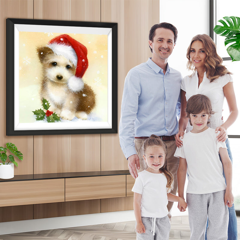 Hund mit Weihnachtsmütze Diamond Painting