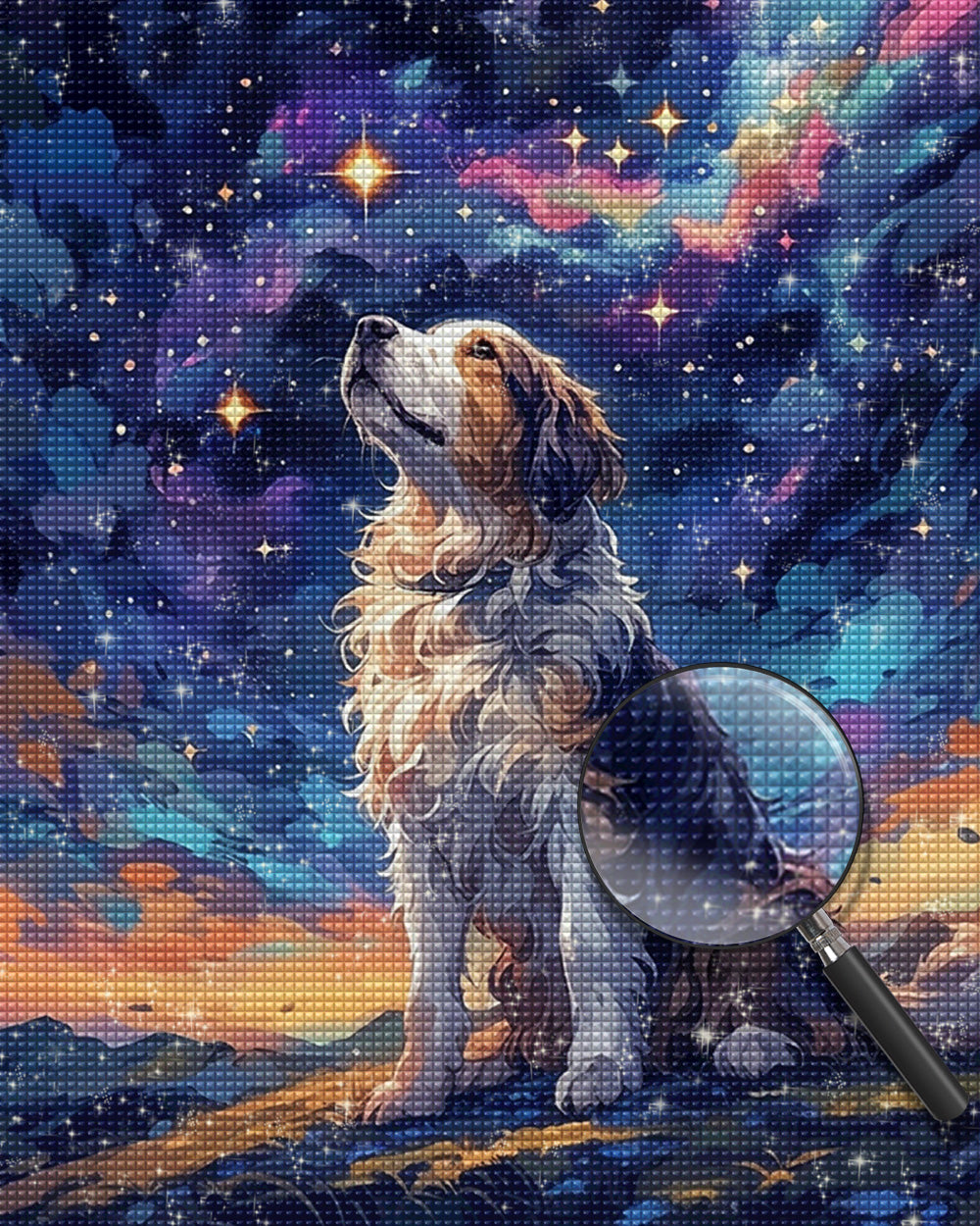 Hund schaut zu den Sternen auf Diamond Painting