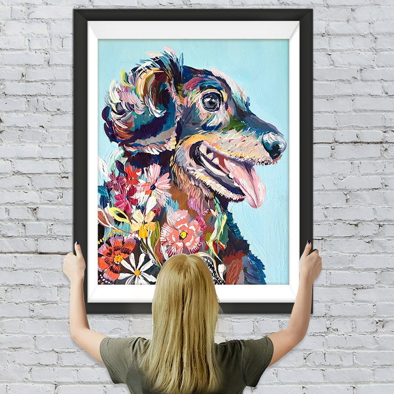 Hund und Blumen Diamond Painting