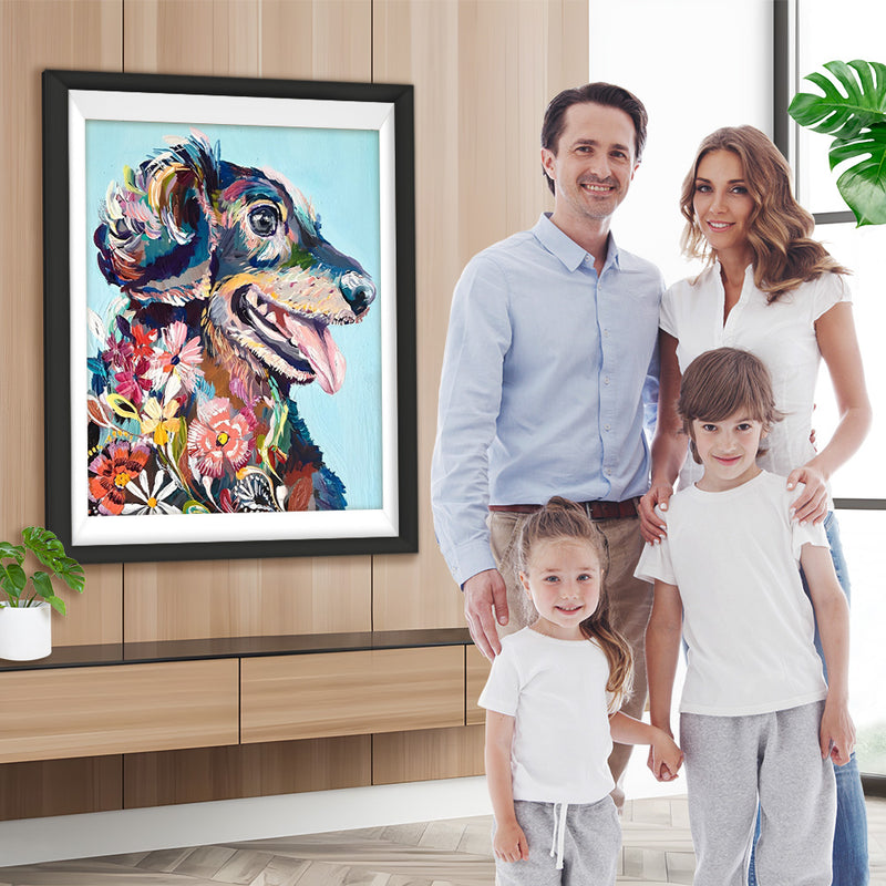Hund und Blumen Diamond Painting