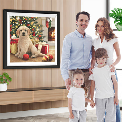 Hund und Geschenke unter dem Weihnachtsbaum Diamond Painting