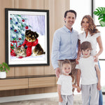 Hund und Katze unter dem Weihnachtsbaum im Schnee Diamond Painting