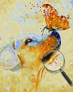 Hund und orangefarbener Schmetterling Diamond Painting