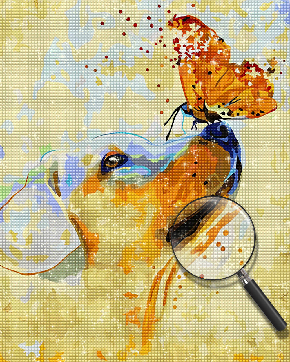 Hund und orangefarbener Schmetterling Diamond Painting
