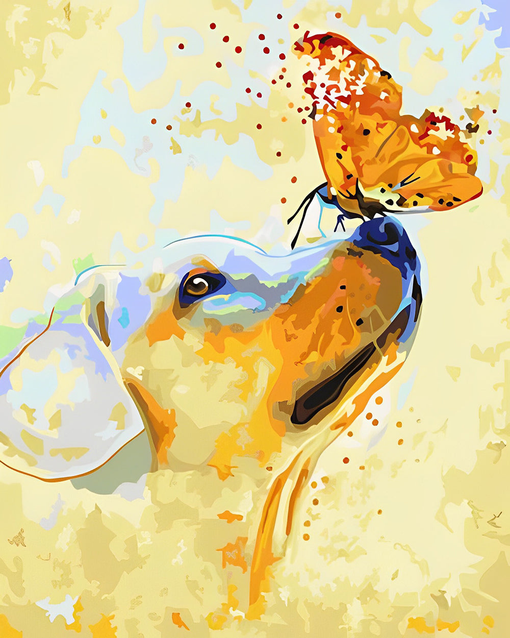 Hund und orangefarbener Schmetterling Diamond Painting