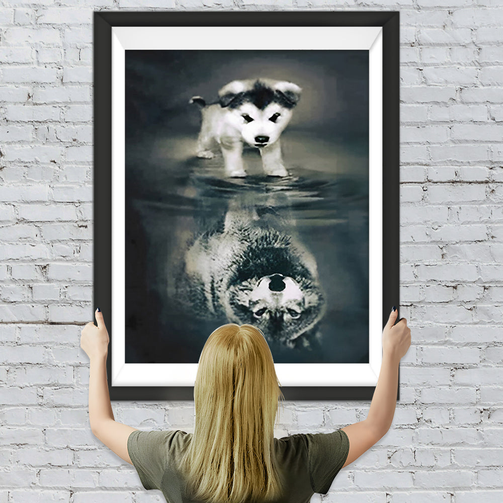 Hund und Wolf im Wasser Diamond Painting