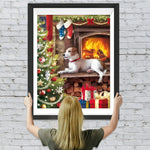 Hund, Weihnachtsbaum und Geschenke am Kamin Diamond Painting