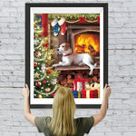 Hund, Weihnachtsbaum und Geschenke im Haus Diamond Painting