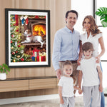Hund, Weihnachtsbaum und Geschenke im Haus Diamond Painting