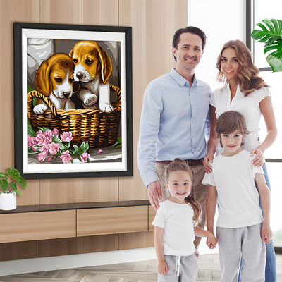 Hunde im Bambuskorb Diamond Painting