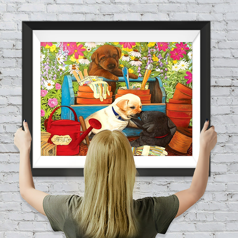 Hunde im Garten Diamond Painting