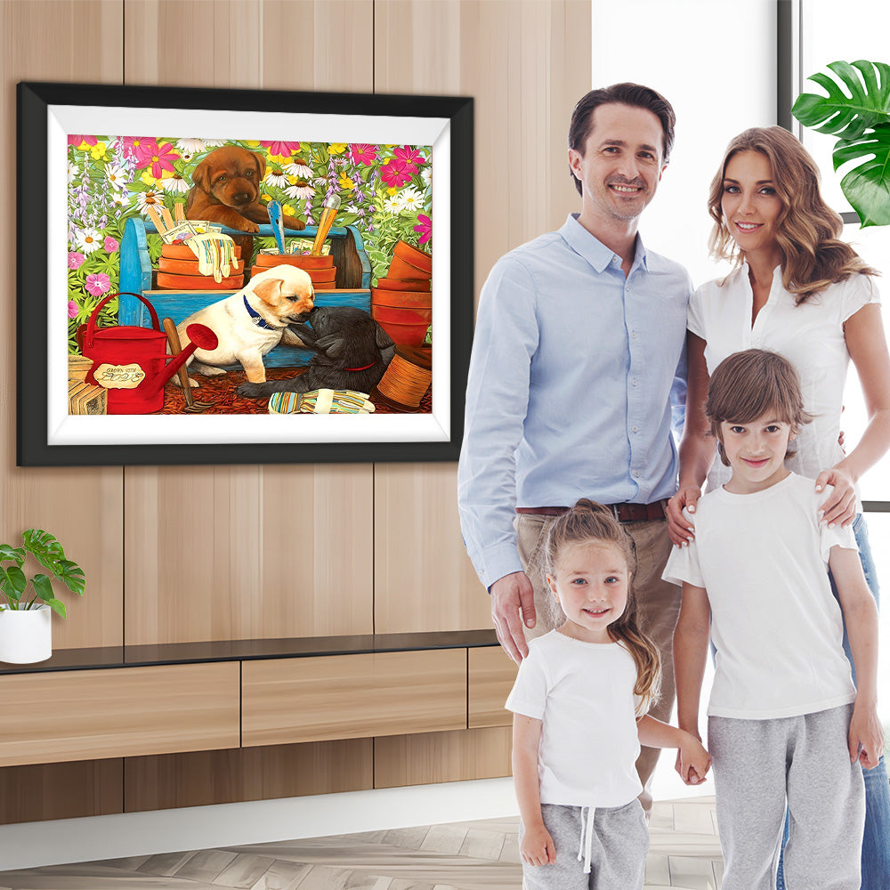 Hunde im Garten Diamond Painting