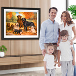 Hunde im Wald im Herbst Diamond Painting