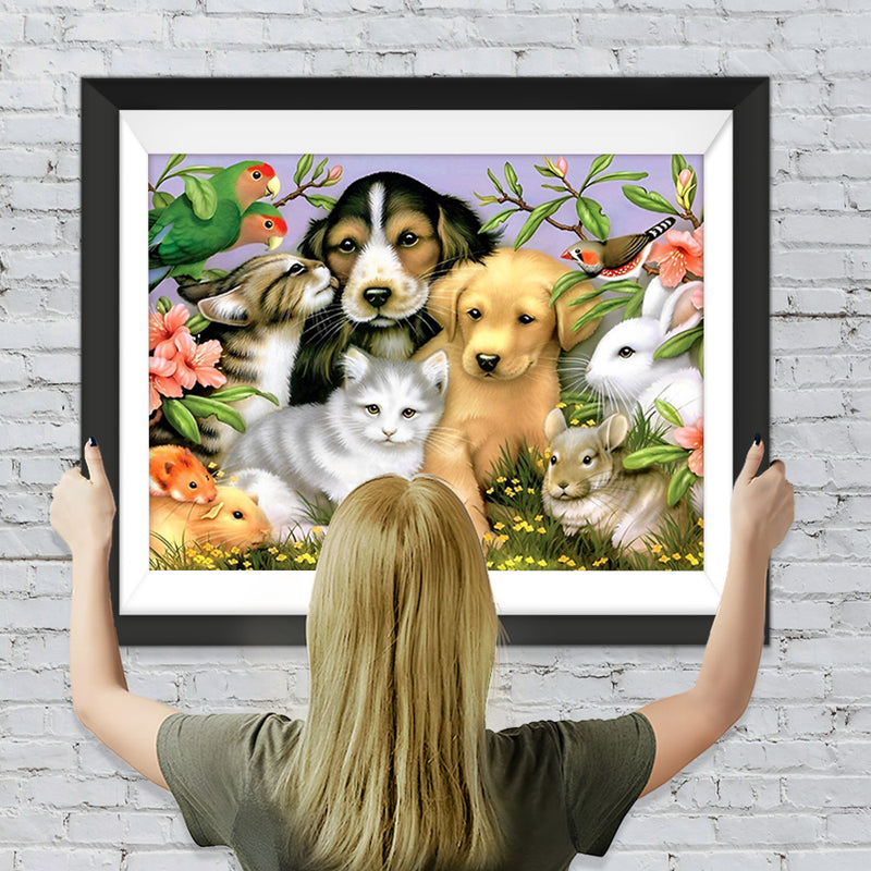 Hunde Katzen Vögel Hasen Blumen Diamond Painting