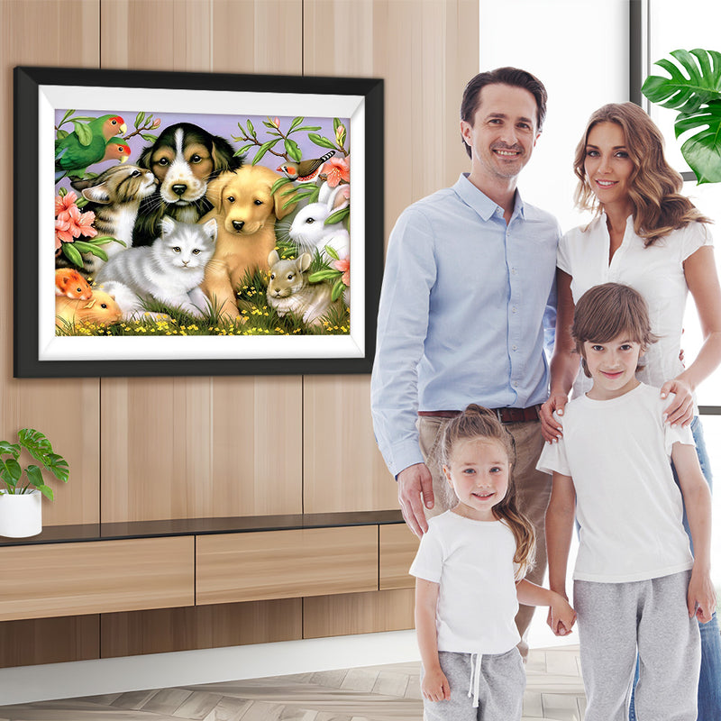 Hunde Katzen Vögel Hasen Blumen Diamond Painting