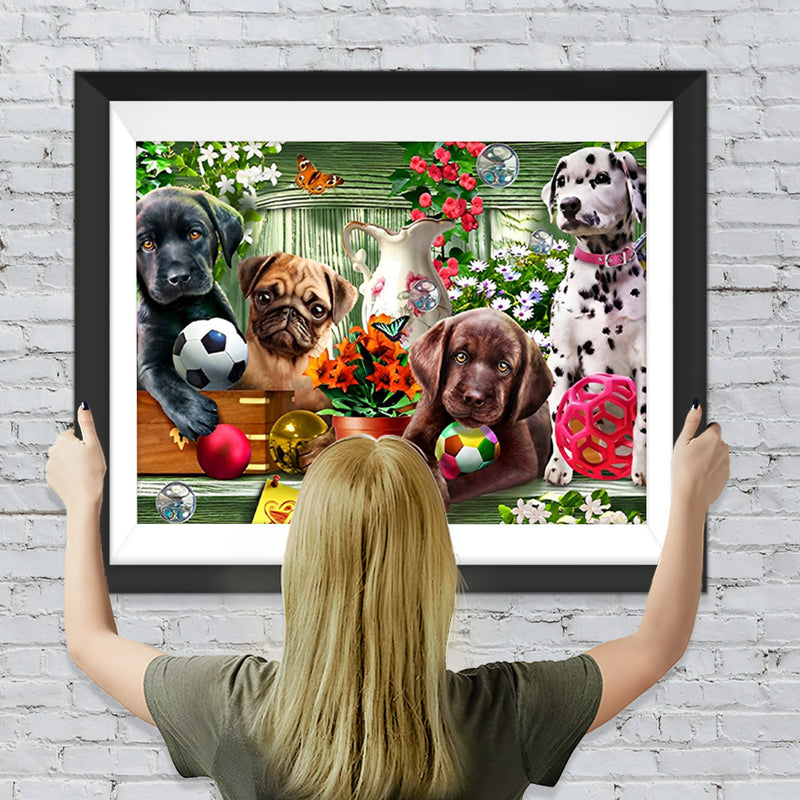 Hunde mit Spielzeugen Diamond Painting