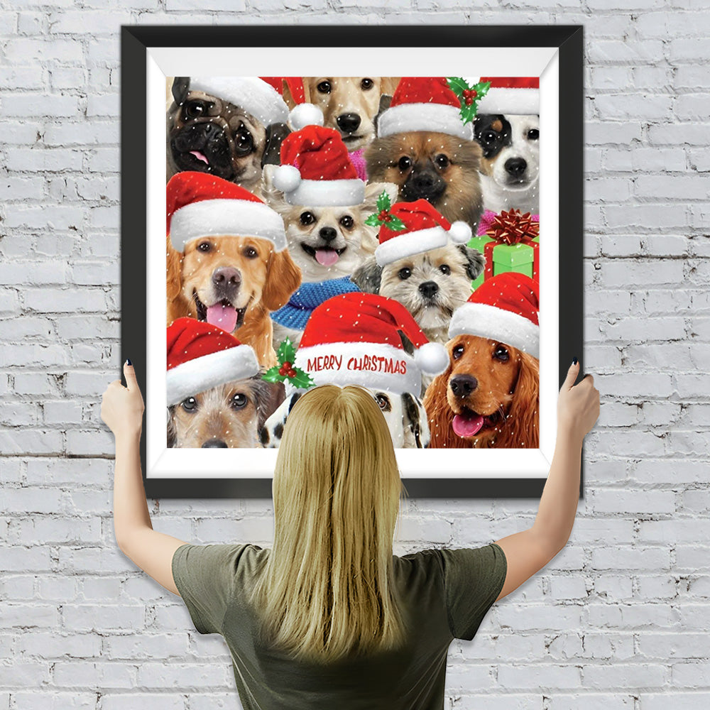 Hunde mit Weihnachtsmützen Diamond Painting