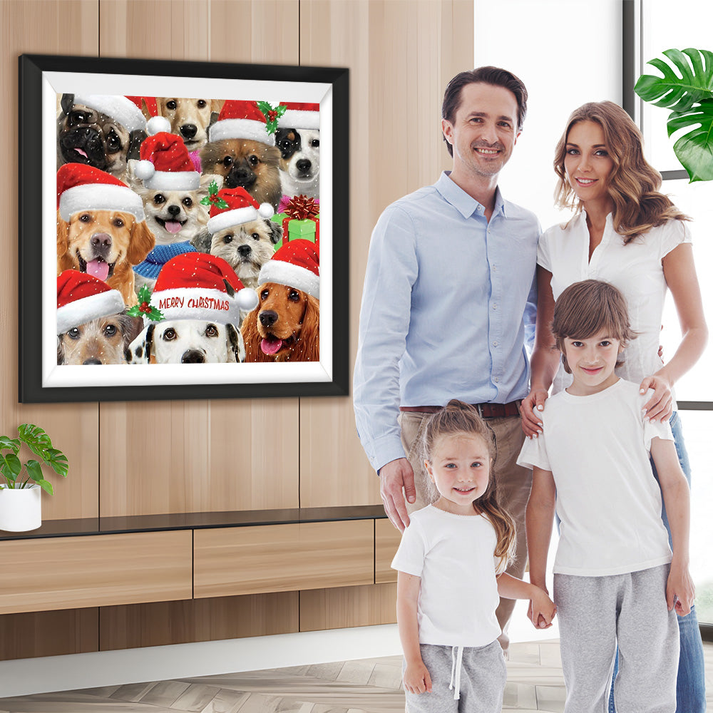 Hunde mit Weihnachtsmützen Diamond Painting