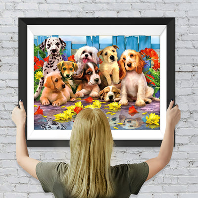 Hunde und Blumen Diamond Painting