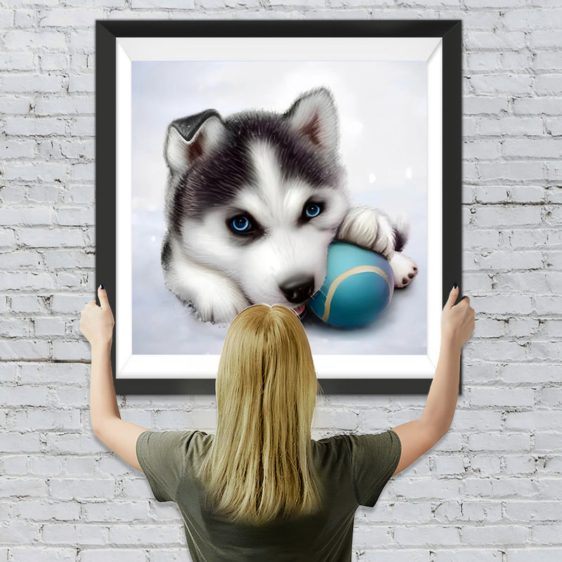 Husky mit einem Ball Diamond Painting