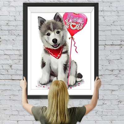 Husky mit Luftballon Diamond Painting