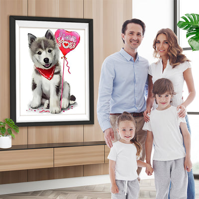 Husky mit Luftballon Diamond Painting