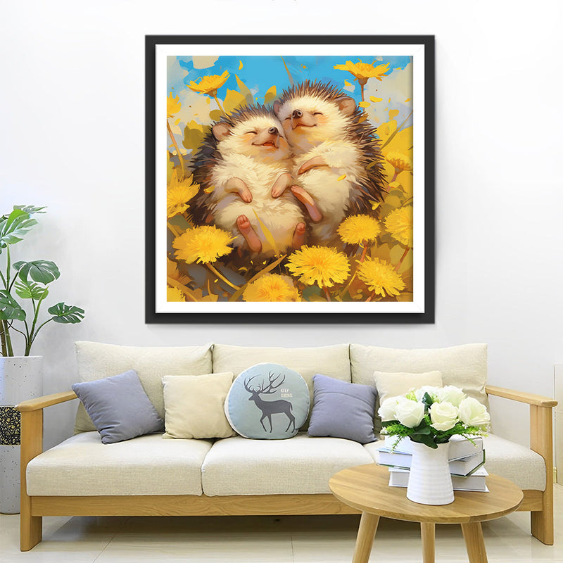 Igel auf Gelben Blumen Liegend Diamond Painting