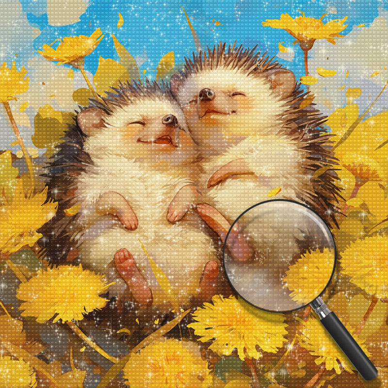 Igel auf Gelben Blumen Liegend Diamond Painting