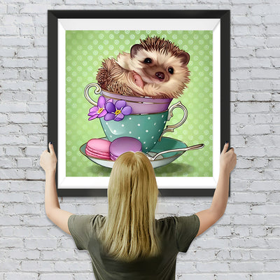 Igel in der Tasse und Macaron Diamond Painting