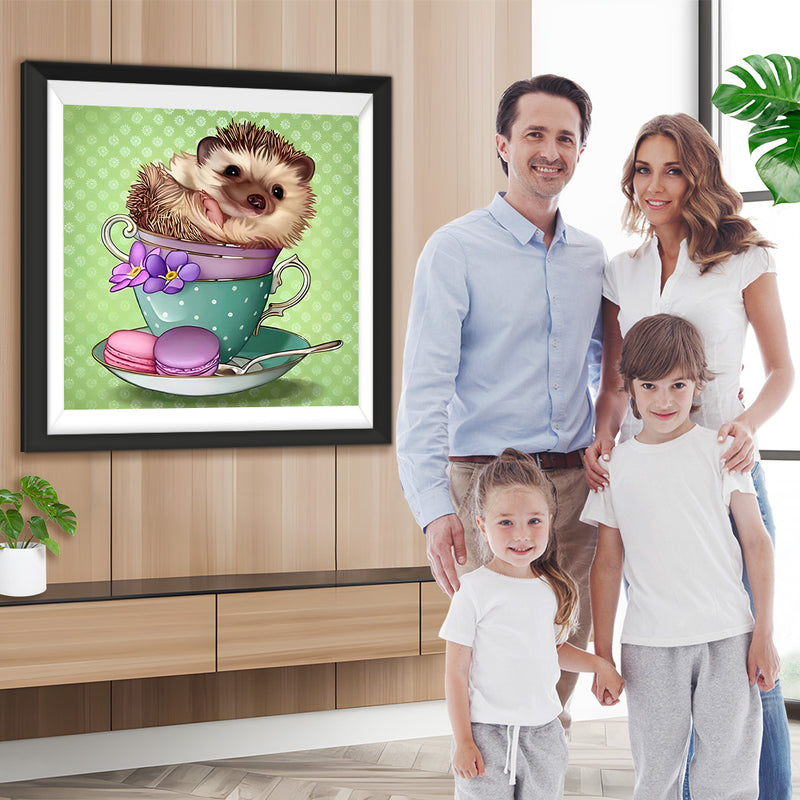 Igel in der Tasse und Macaron Diamond Painting