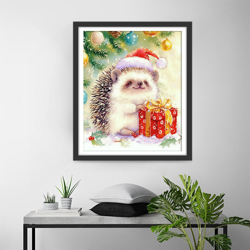 Igel mit Weihnachtsgeschenk Diamond Painting