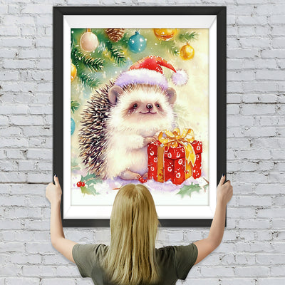 Igel mit Weihnachtsgeschenk Diamond Painting