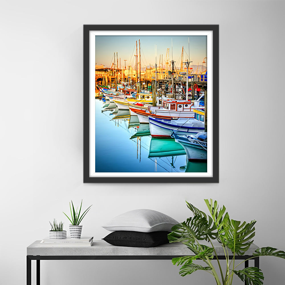 Im Hafen vertäute Schiffe Diamond Painting