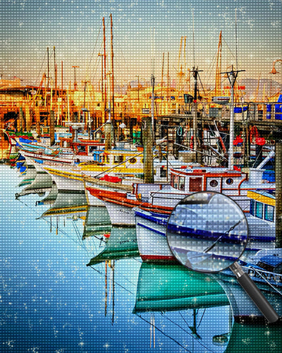 Im Hafen vertäute Schiffe Diamond Painting