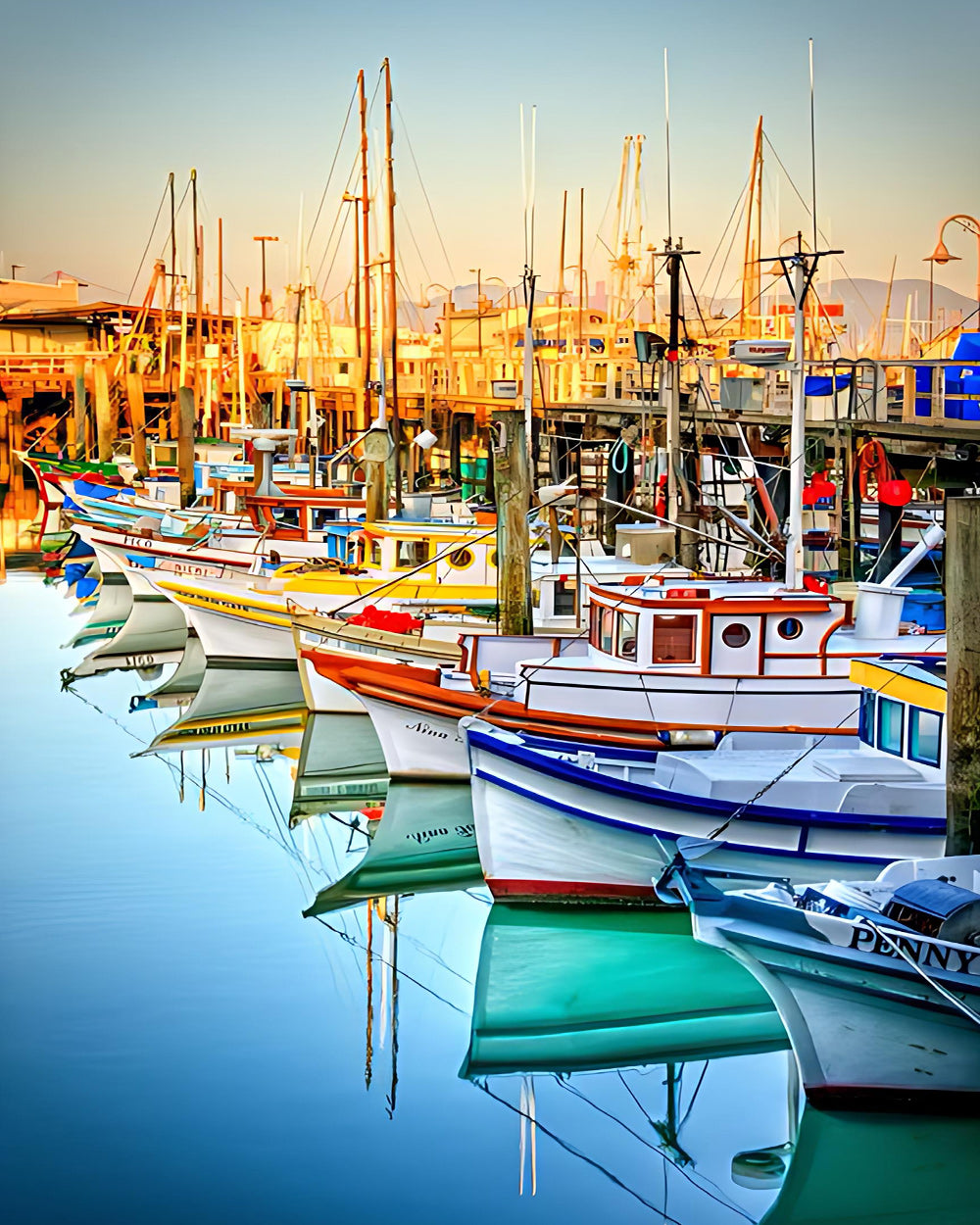 Im Hafen vertäute Schiffe Diamond Painting