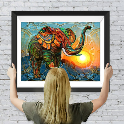 Indischer Elefant bei Sonnenuntergang Diamond Painting