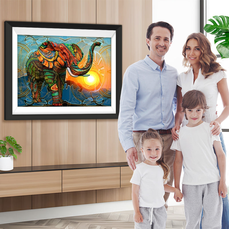 Indischer Elefant bei Sonnenuntergang Diamond Painting