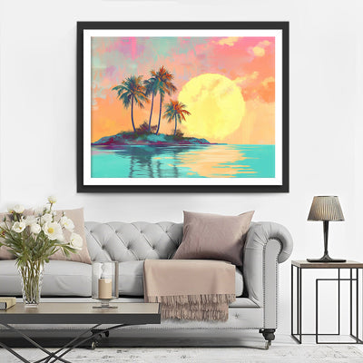 Inselkokosnussbäume bei Sonnenaufgang Diamond Painting