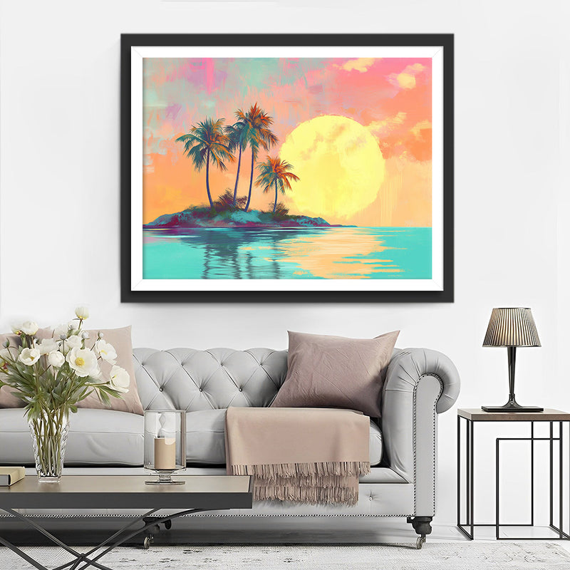 Inselkokosnussbäume bei Sonnenaufgang Diamond Painting