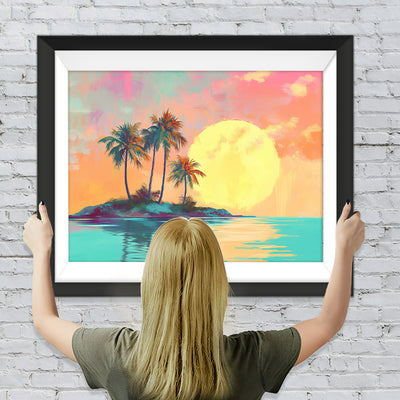 Inselkokosnussbäume bei Sonnenaufgang Diamond Painting